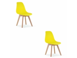 Cadeira De Jantar Conjunto De 2 Peças Kito Assento Amarelo, Pernas Naturais, Assento Ergonômico, Encosto
