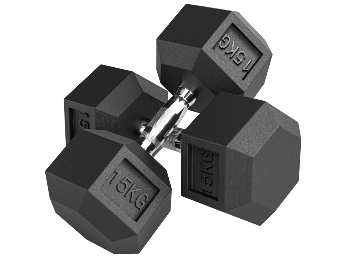 Conjunto de 2 halteres hexagonais de 15 Kg, com pega antiderrapante, PONTOCASA