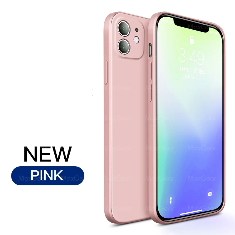 Capa Quadrada De Silicone Líquido Macio (rosa Para Iphone 12 Pro Max)