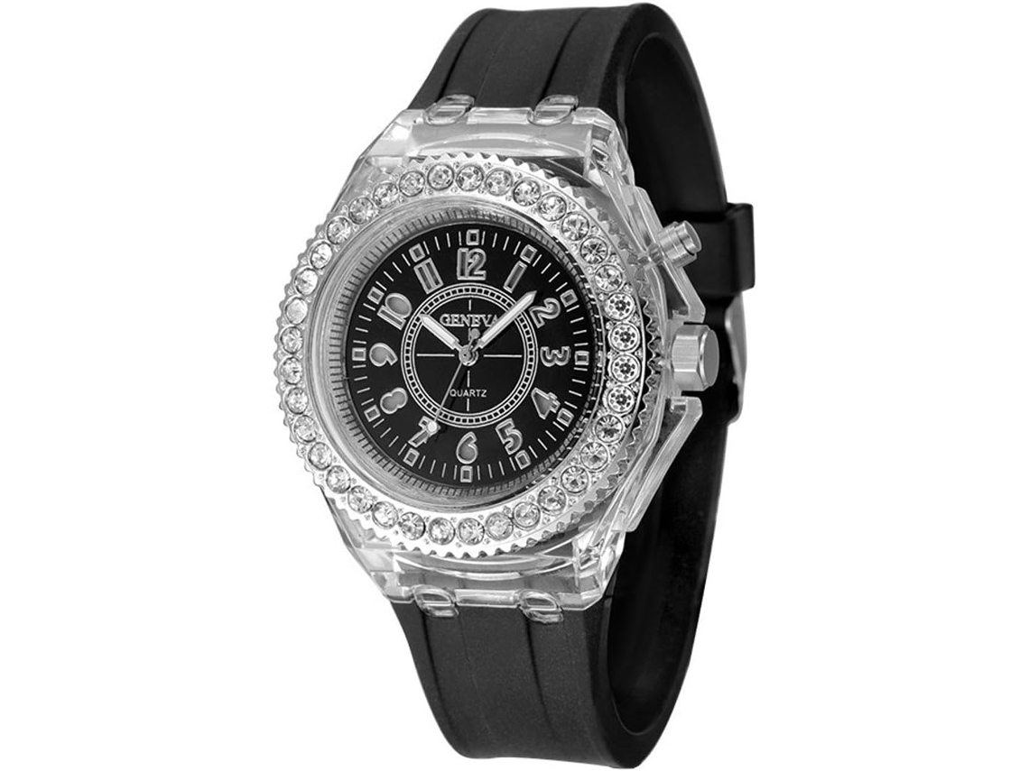 Esportes Strass Led Piscando Luz Mudança de Cor Transparente Caso Silicone Jelly Watch