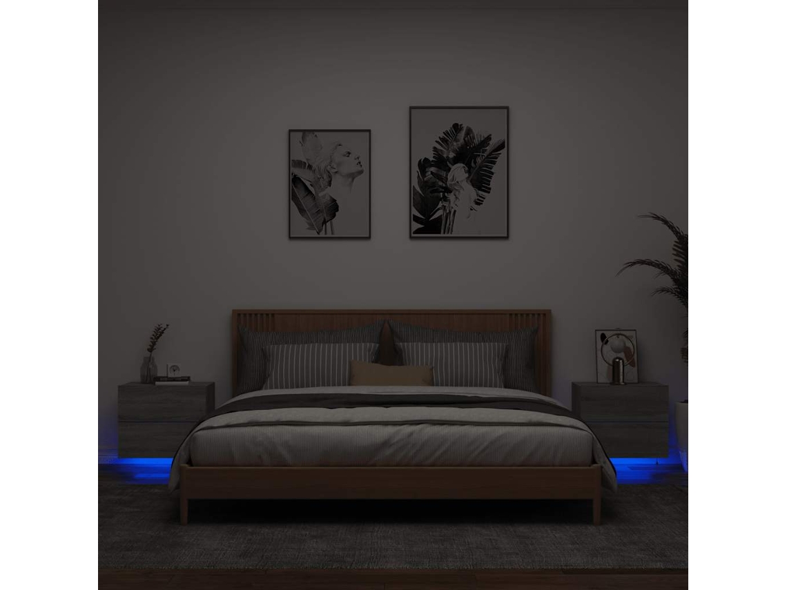 Vidaxl Mesas De Cabeceira De Parede Com Luzes Led 2pcs Cinzento Sonoma