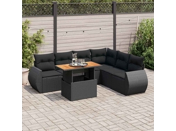 Vidaxl 7 Pcs Conjunto De Sofás P/ Jardim C/ Almofadões Vime Pe Preto