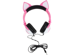 Fones De Ouvido Infantis Gatuida Com Orelhas Gato, Haste Ajustável E Confortável, Revestidos Em Pvc, Na Cor Rosa, Com