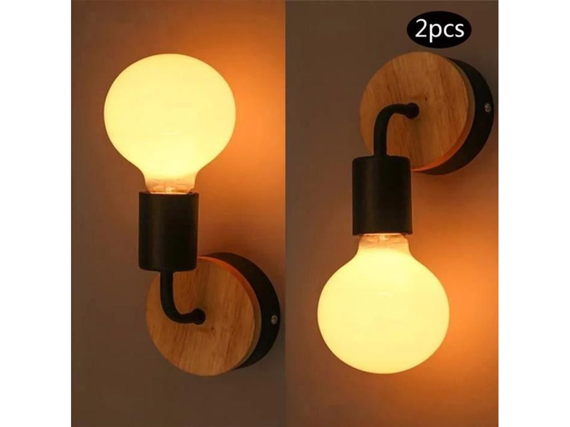 Lâmpada Industrial 2pcs De Luzes De Parede De Madeira Preta E27