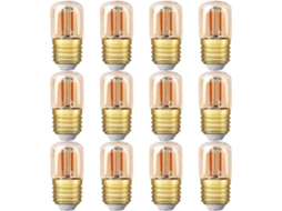 Rebe Pacote com 12 Mini Lâmpadas Tubulares de LED, 1w E27 Filamento Edison 2200k Branco Quente Super 220v Classe Energética A++ (Vidro Âmbar)