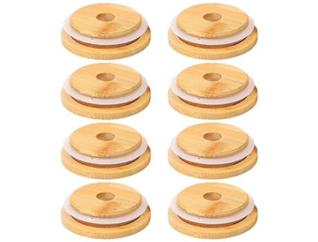 Tampas de pote de bambu reutilizáveis 70 mm Tampas de pote de bambu com orifício de palha para pote de boca larga