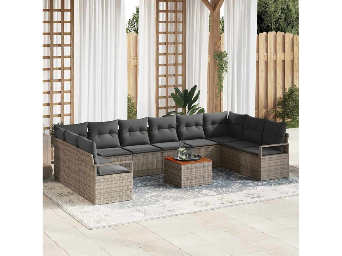 Vidaxl Conjunto De Sofá De Jardim 11 Pcs Cinzeto Vime Pe