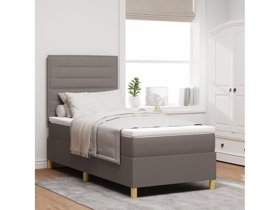 Cama Box Spring Com Colchão Taupe Individual De Tecido