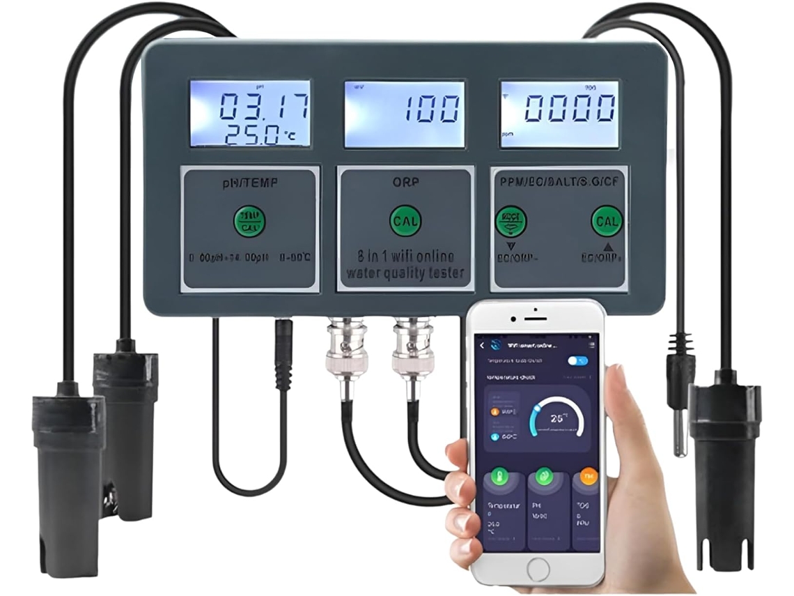 Testador De Água Inteligente Medidor De Ph Digital E Registrador De Dados 8 Em 1 Com Wifi Zeuxo
