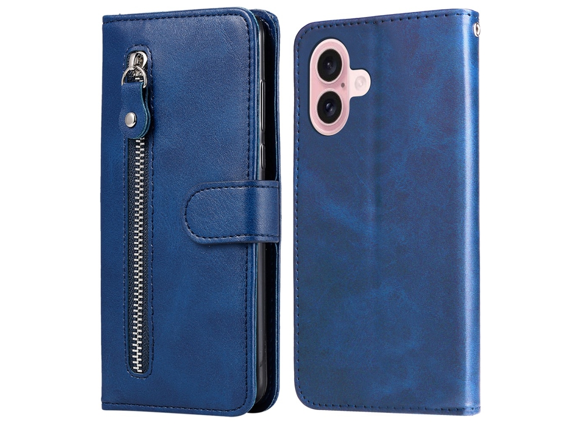 Capa Em Couro Pu, À Prova De Choque Para Apple Iphone 16, Azul