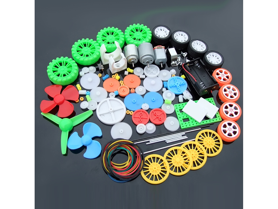 Kit de motor CC com 112 peças, engrenagens de plástico, suporte e hélices para projetos científicos faça-você-mesmo.