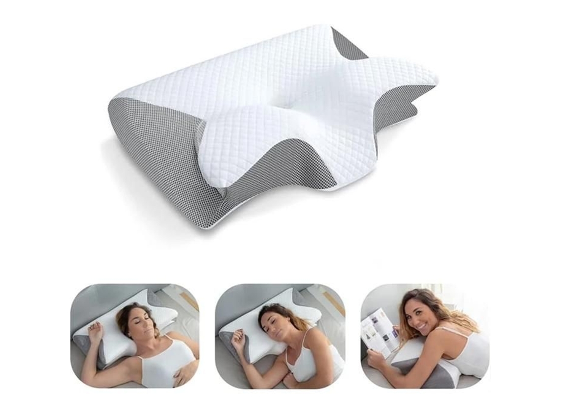 Lurelia Travesseiro Cervical, Espuma Viscoelástica, Ergonómico, Ortopédico, Para Dormir De Lado, Natural / Cinza