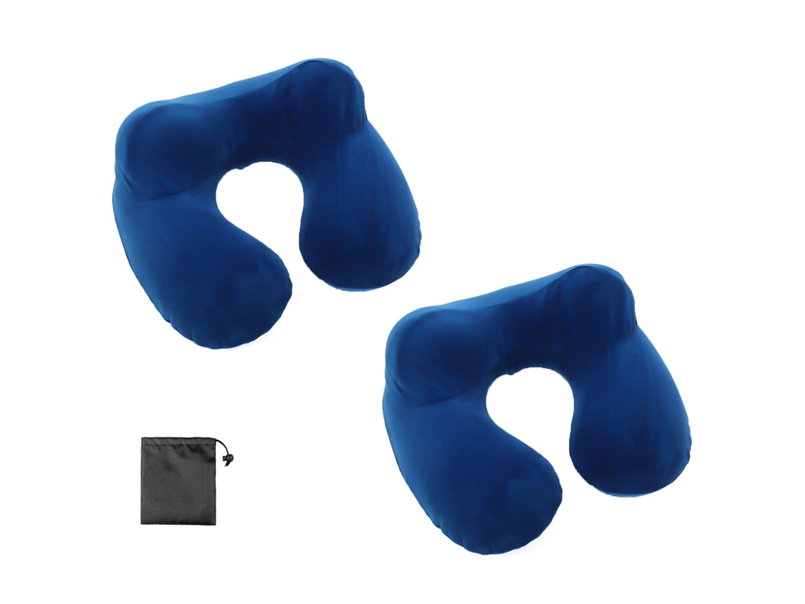 Conjunto De 2 Almofadas Pescoço Em Formato U Para Viagens Carro Azul Marinho Com Bolso Ajustável Por Cordão. Aquaforge