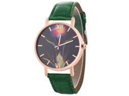 Relógio de quartzo com pulseira de couro, estilo simples e moderno para casais (verde)