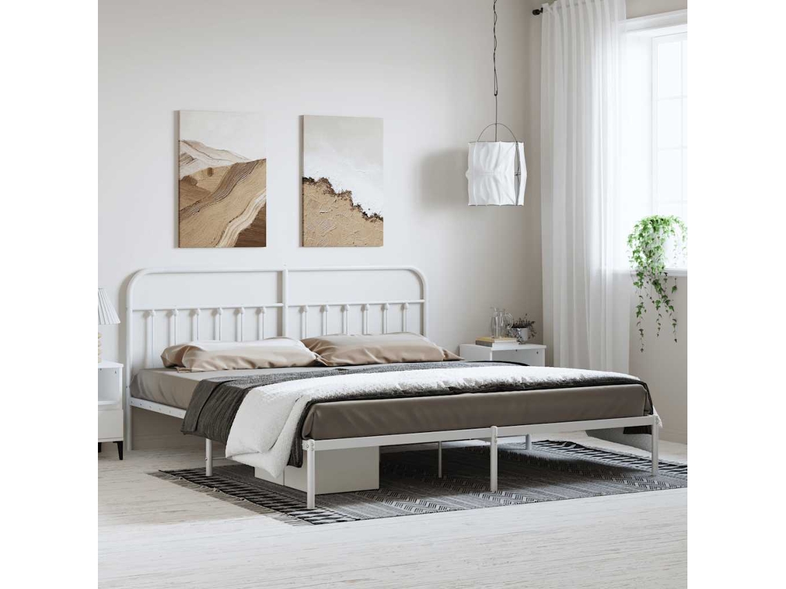 Vidaxl Estrutura De Cama Com Cabeceira 193x203 Cm Metal Branco