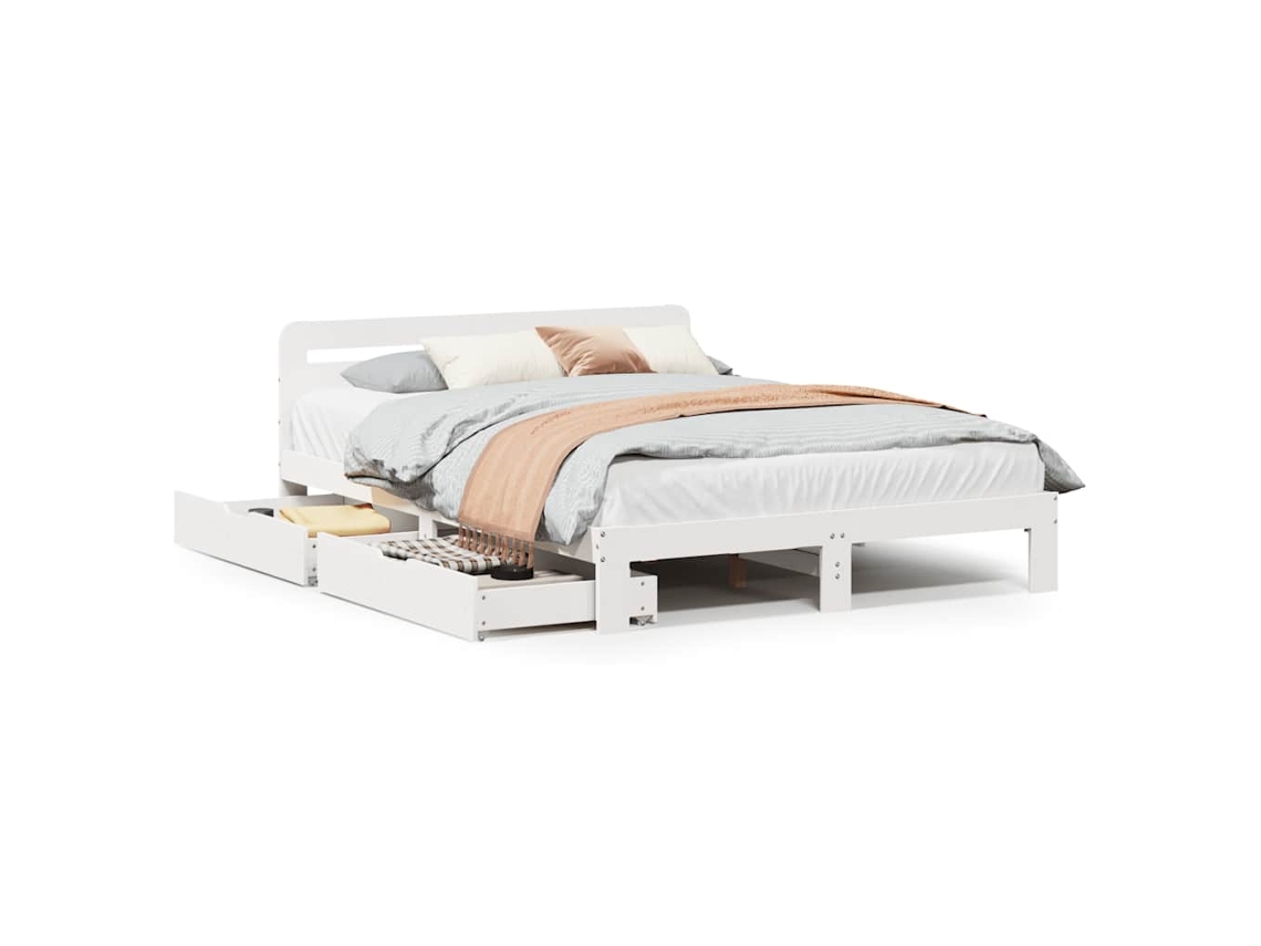 Cama Sem Colchão 140x200 cm Madeira de Pinho Maciça Branco MAISON EXCLUSIVE