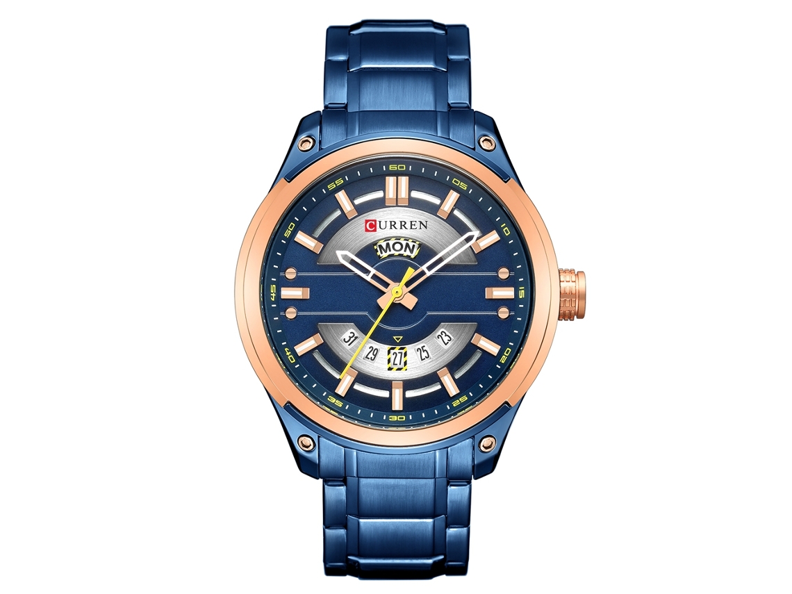 Reloj Casual De Cuarzo Para Hombres Curren Con Correa Azul Y Caja De Oro Rosa Impermeable