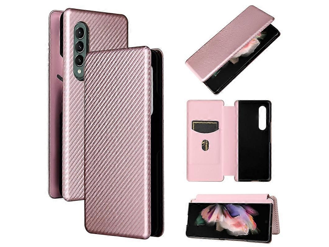 Capa De Celular Dobrável Em Couro Com Textura De Fibra De Carbono Para Samsung Galaxy Z Fold4