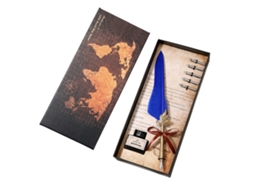 Caneta de Pena e Conjunto de Tinta Caneta Tinteiro de Penas com Pontas de Reposição Caligrafia Escrita Caneta de Assinatura Vintage Presente Azul