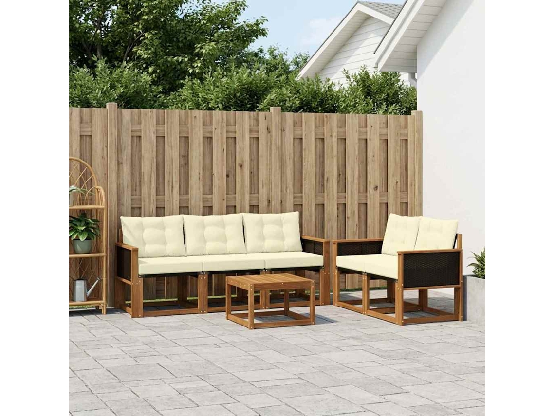 Vidaxl Conjunto De Sofás Para Exterior 6 Pcs Natural E Creme