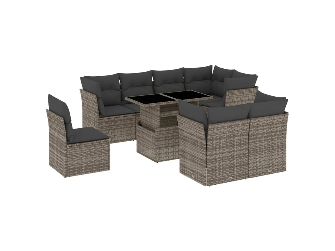 Conjunto de 9 Sofás para Jardim com Almofadões Vime Pe Cinzento MAISON EXCLUSIVE (90x200 cm)