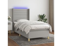 Vidaxl Cama Box Spring C/ Colchão e Led 90x190 Cm Tecido Cinza claro