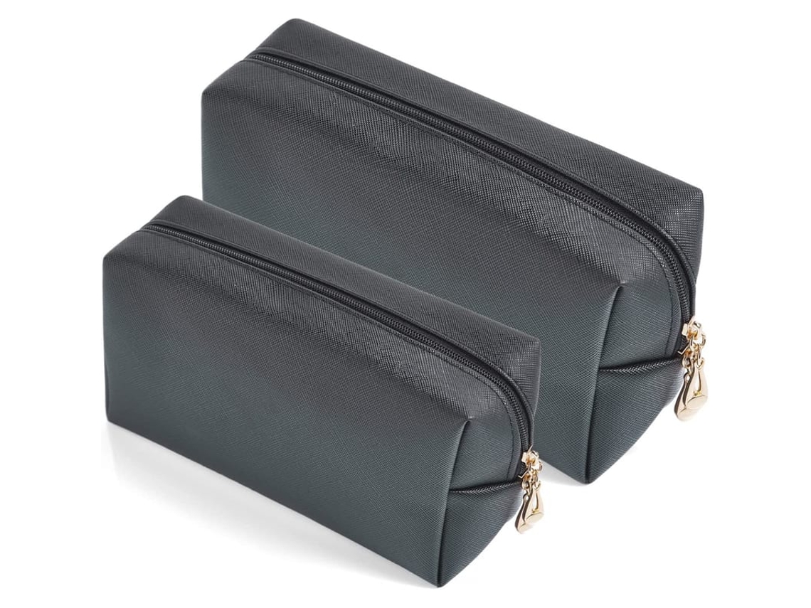 2 Peças Bolsa De Maquiagem De Couro Pu Minimalista Para Uso Diário Mulher Bolsa Portátil De Armazenamento
