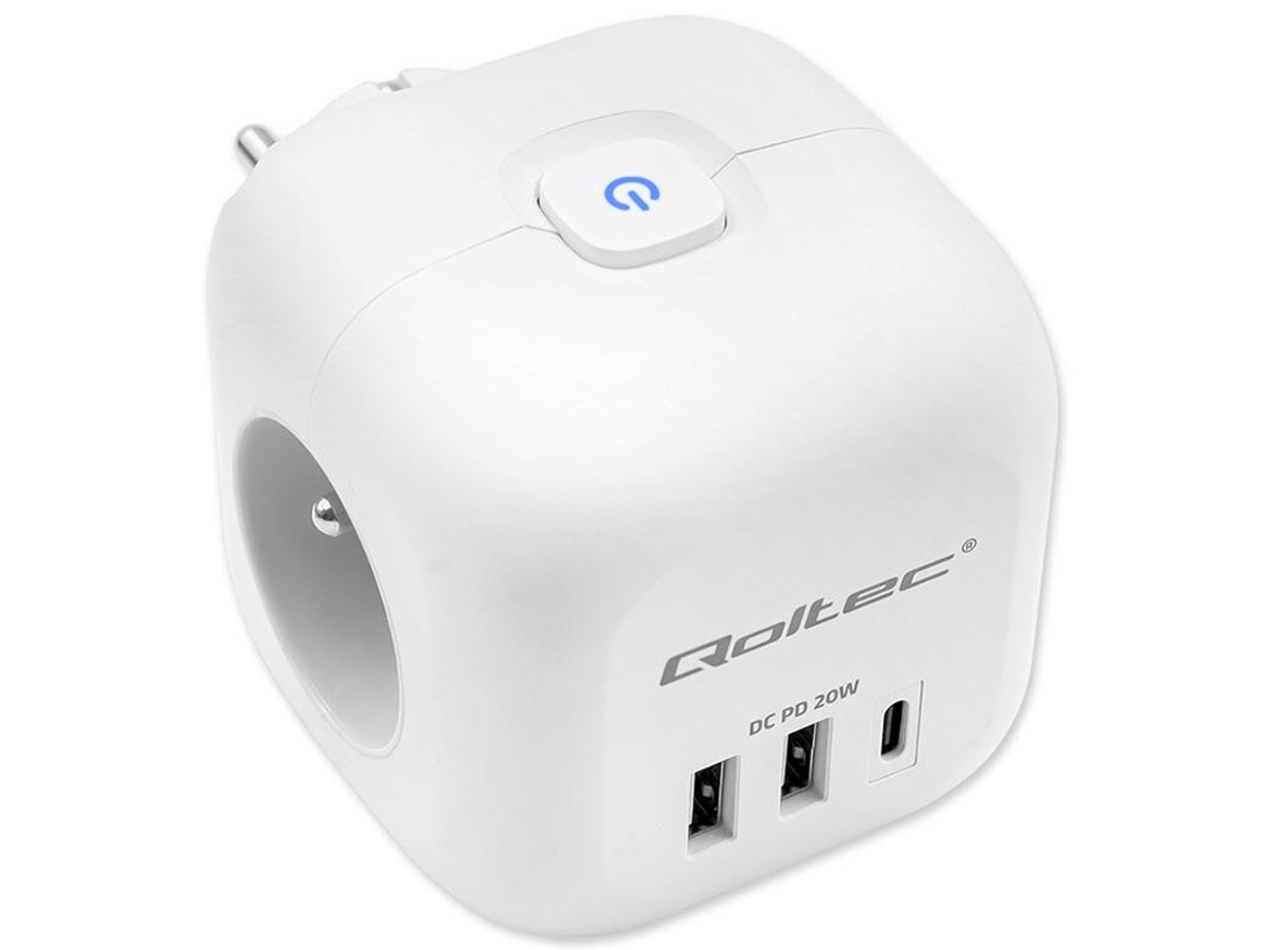 Extensão Elétrica QOLTEC com 3 Tomadas, 2 Usb e 1 Usb c