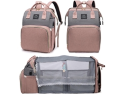 Mochila Maternal, 3 em 1 Bolsa de Fraldas, Dobrável para Berço, com Trocador Portátil, Itens Essenciais para Recém nascidos SPQMENT (rosa cinza)