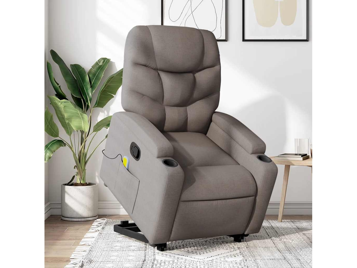 Vidaxl Poltrona Elevatória De Massagens Tecido Cinzento-acastanhado