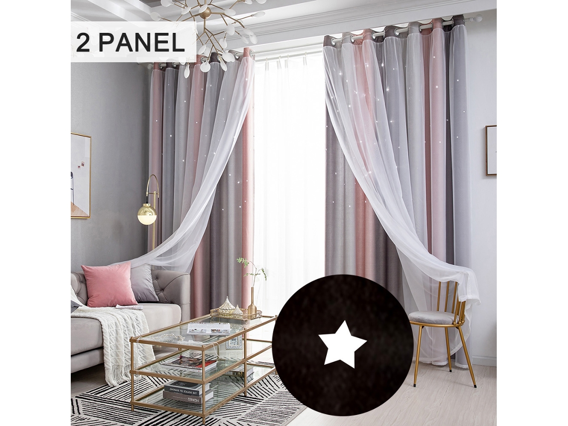 Cortinas Blackout Estrelas Cinza 2 Panéis para Quartos Infantil