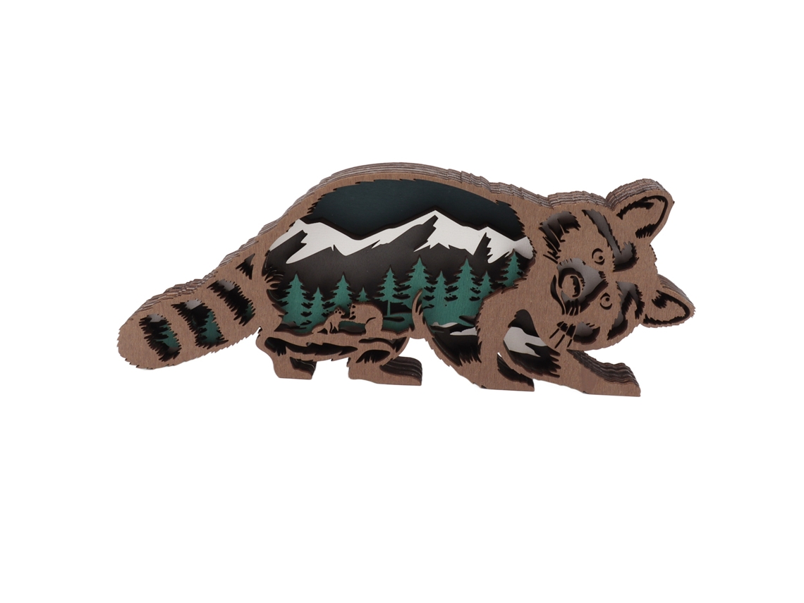 Figura Animal Madeira Gravura 3d Decoração Mesa