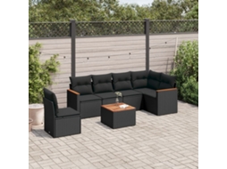 7 Pcs Conjunto De Sofás P/ Jardim C/ Almofadões Vime Pe Preto Dkd Home Decor