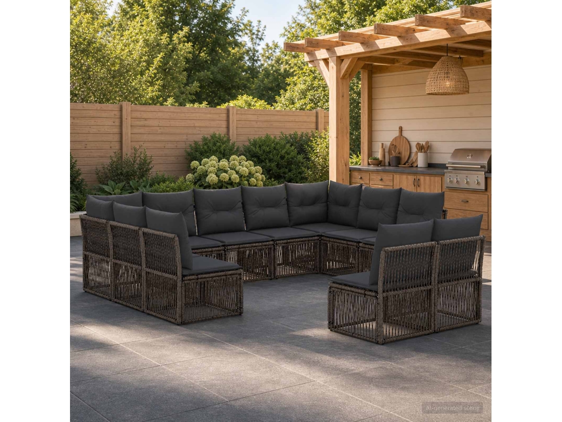 Vidaxl Conjunto De Sofá De Jardim 11 Unid. Cinzento Vime Pe