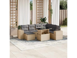 Vidaxl 8 Pcs Conjunto De Sofás P/ Jardim Com Almofadões Vime Pe Bege