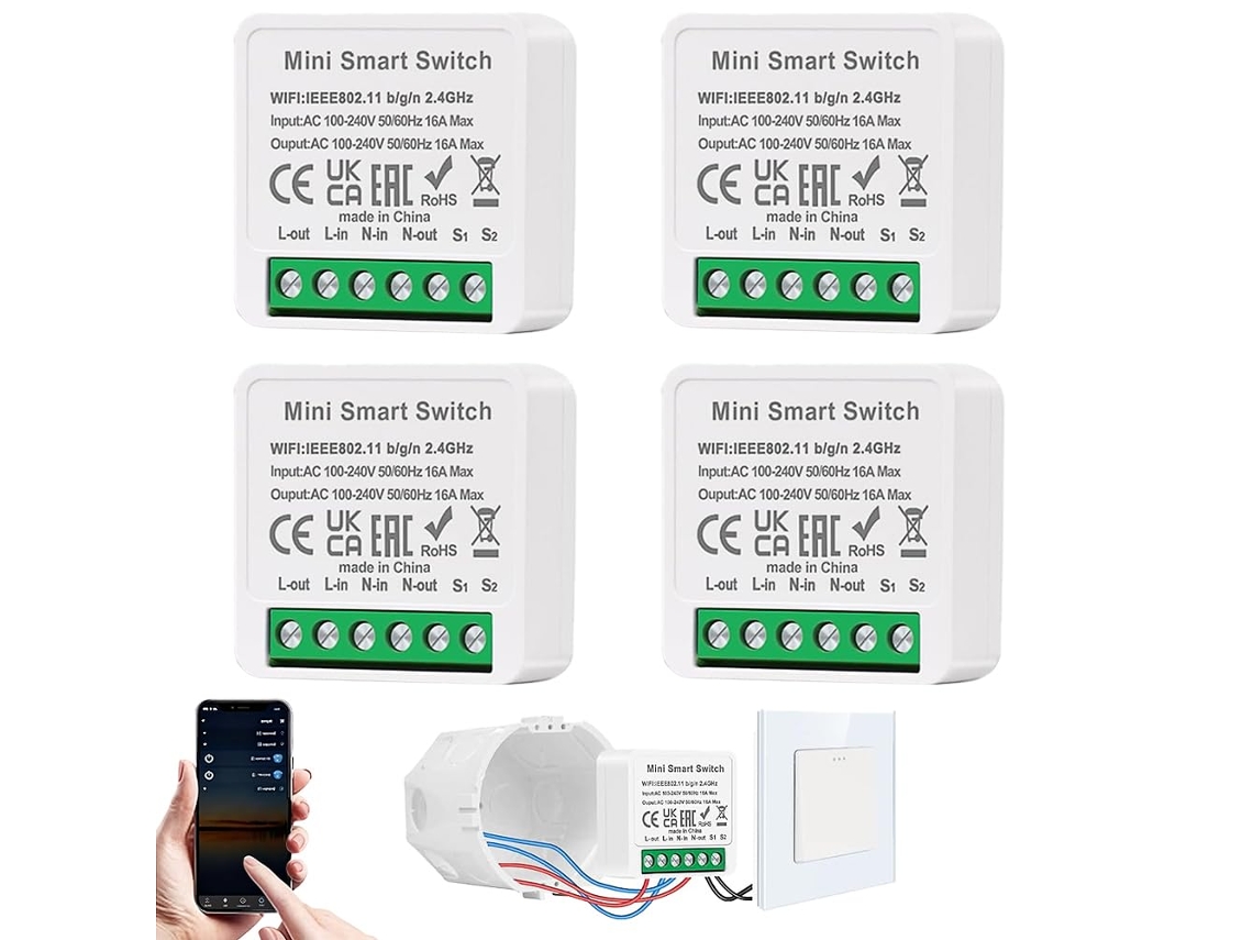 Conjunto de 4 módulos de interruptor inteligente de 2 vias, módulo de interruptor conectado, mini interruptores inteligentes, compatíveis