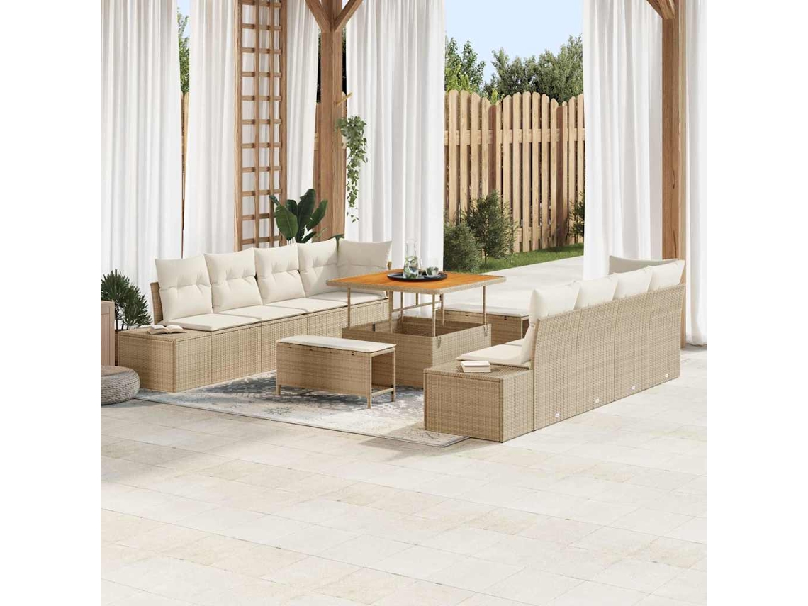 Vidaxl Conjunto De Sofá De Jardim 11 Unid. Bege Vime Pe