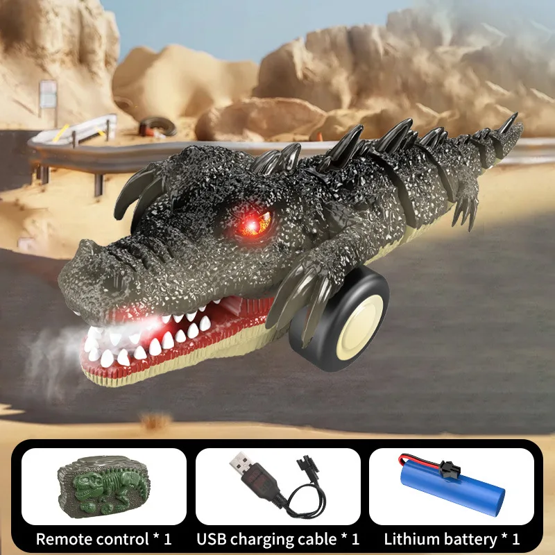 Carro Crocodilo com Controle Remoto de 2,4 Ghz, Brinquedo de Controle Remoto com Jato de Água MDUG (preto)