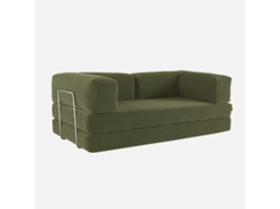 Sofá-cama Conversível Em Veludo Canelado Com Estrutura Cromada, 3 Lugares, Verde Caqui