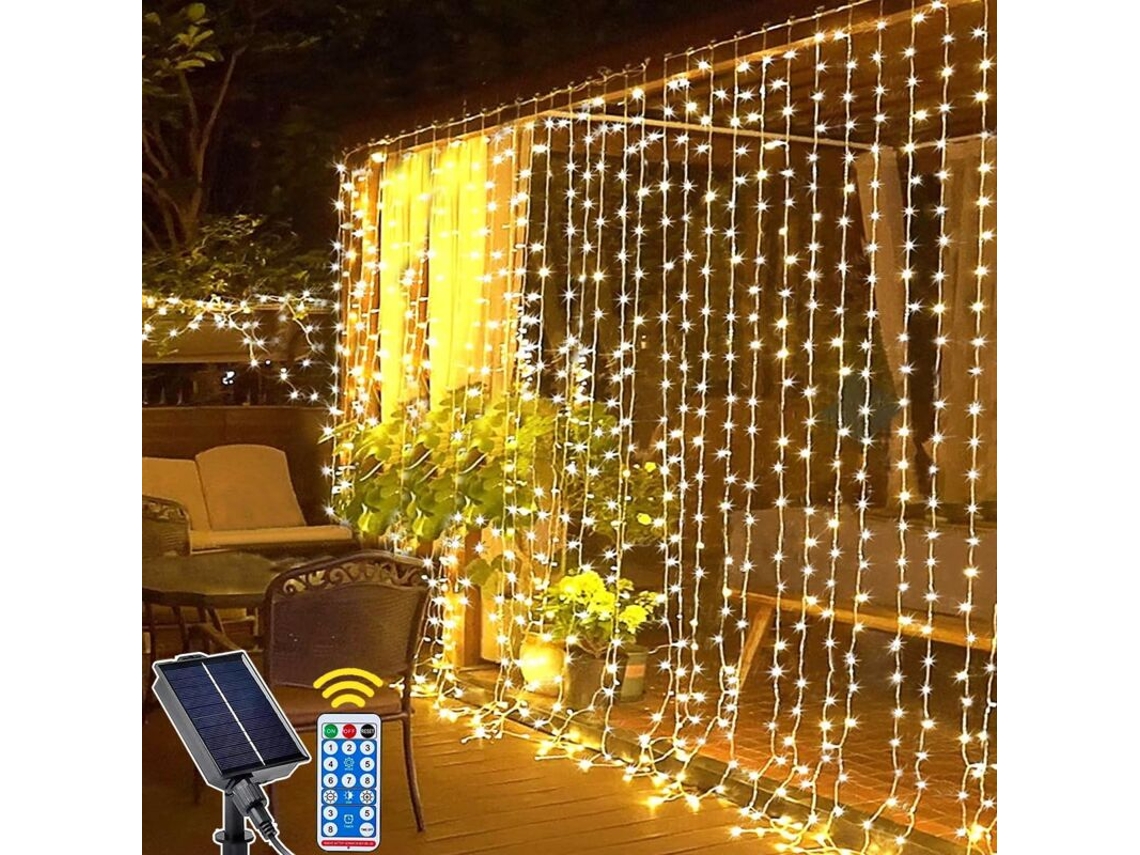 Cortina de Luz Solar para Exterior, 3m X 3m, 300 Leds, 8 Modos de Iluminação AQUAFORGE