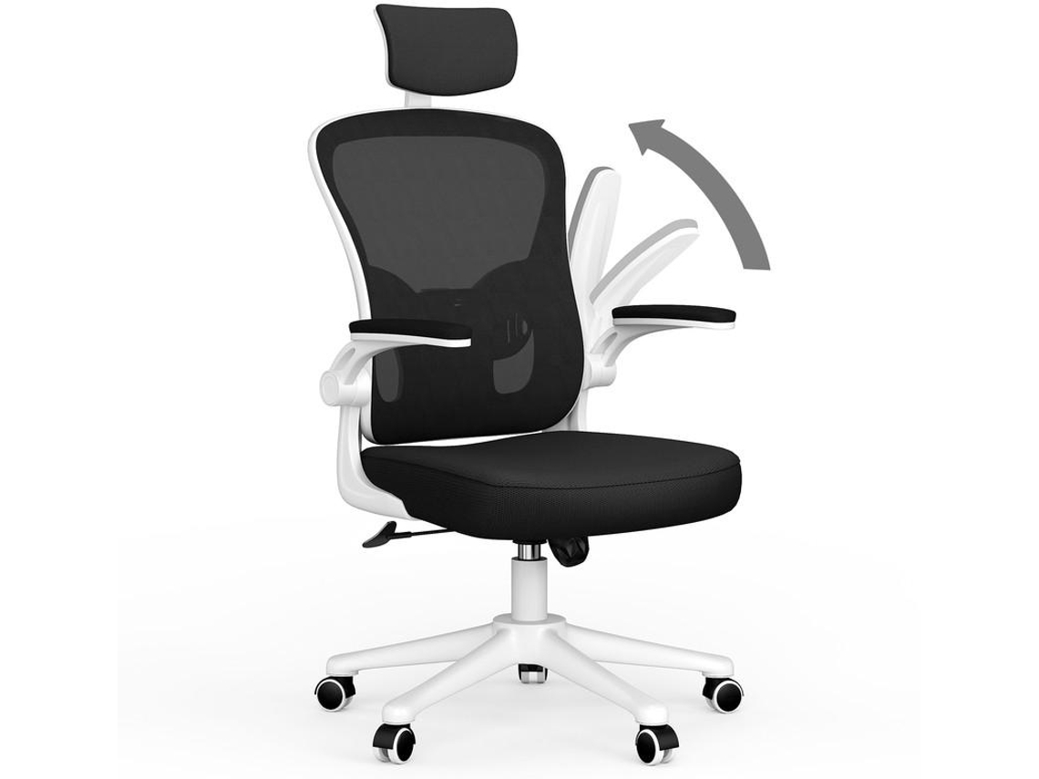 Cadeira de Escritório Ergonómica com Apoio RACINGREAT Costas Altas Inclinável 90°-120° e Apoios de braços dobráveis 90°- Preto branco