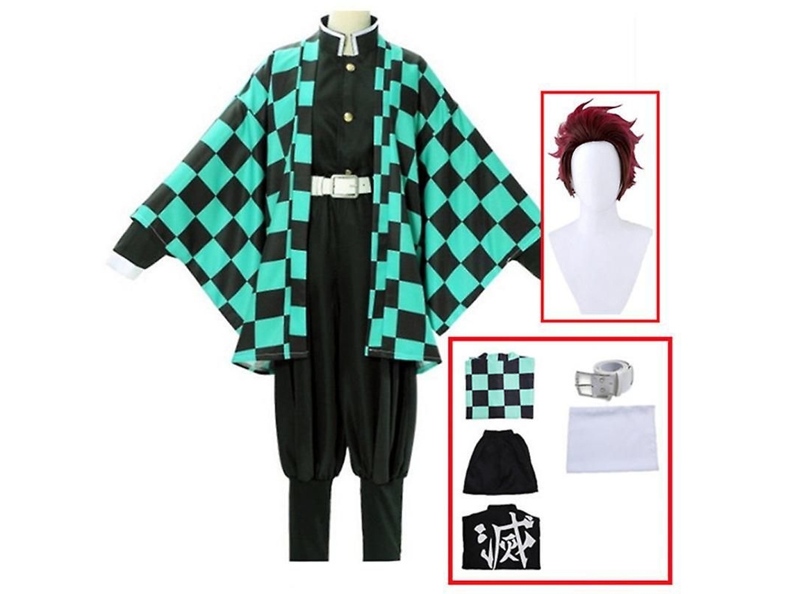 Traje De Cosplay Kamado Tanjirou Demon Slayer Kimetsu No Yaiba Kimono Pelo De Peluca Para Halloween Adulto Unisex Peluca De Disfraz L