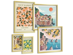 Quadros Decorativos Para Parede Farol, Dançarina Abstrata Moldura Dourada Quadros Para A Sala De Estar Espelharte (conjunto De 5 Imagens)