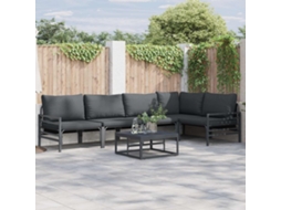 Vidaxl Conjunto De Sofá De Jardim Com Almofada 6 Pcs Preto Aço