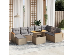 Vidaxl 9 Pcs Conjunto De Sofás P/ Jardim Com Almofadões Vime Pe Bege