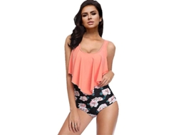 Fasst Conjunto de Bikini Tankini com Babados Mulher Traje de Banho Cintura Alta Beachwear Multicolor