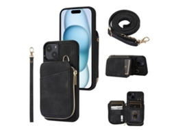Capa Para Iphone 15 Plus Pele Sintética Preto