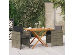 Vidaxl 3 Pcs Conjunto De Jantar Para Jardim Com Almofadões Cinzento