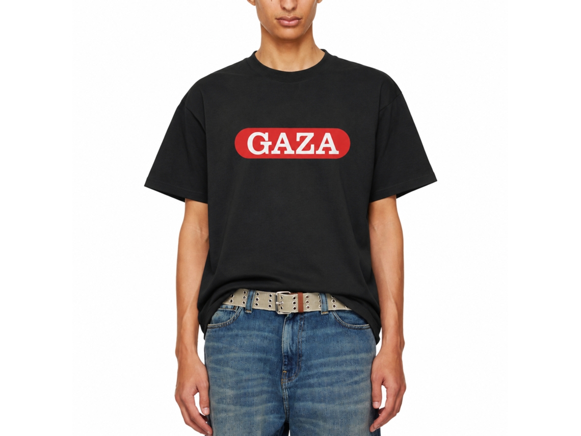 Camiseta preta Rockinstone Gaza Medical Aid Palestine T Jelly Luise com design exclusivo de designer.