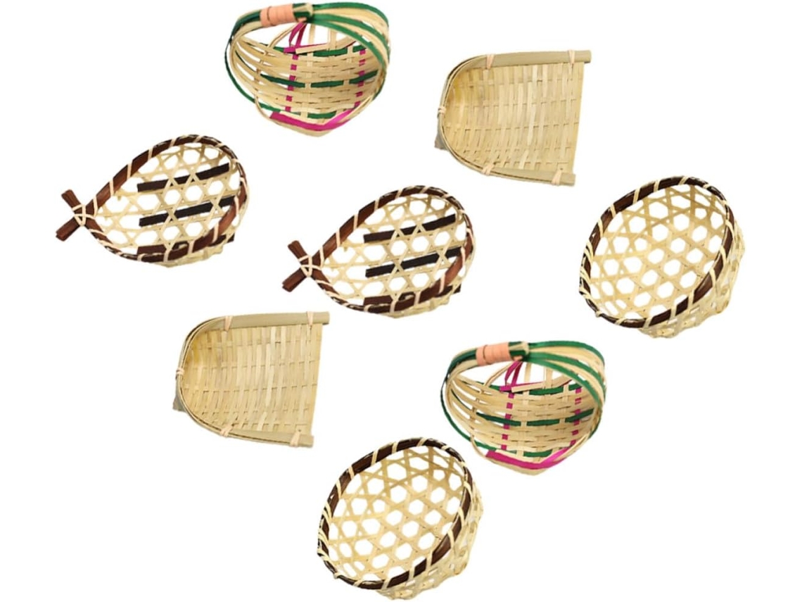 Conjunto De 8 Mini Cestos De Bambu Trançado Para Decoração E Armazenamento.